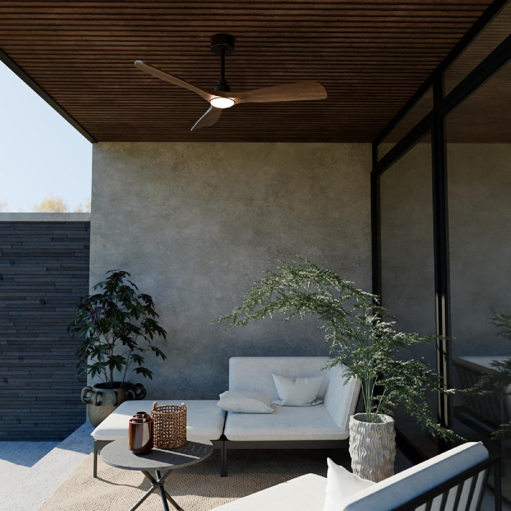 Sulion Ventilador De Techo CARLA L Negro Y Palas Madera Oscura Con Luz Sulion