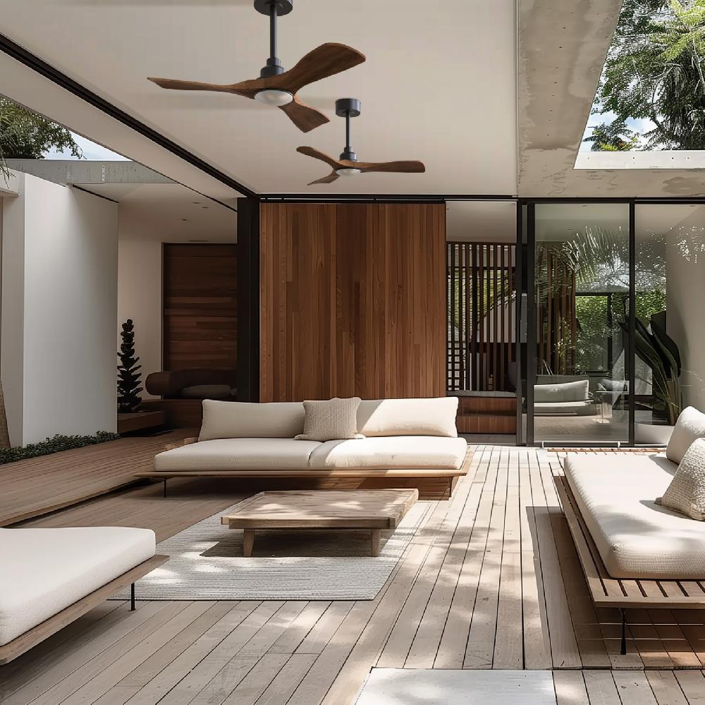 Sulion Ventilador De Techo CARLA S Negro Y Palas Madera Oscura Con Luz Sulion