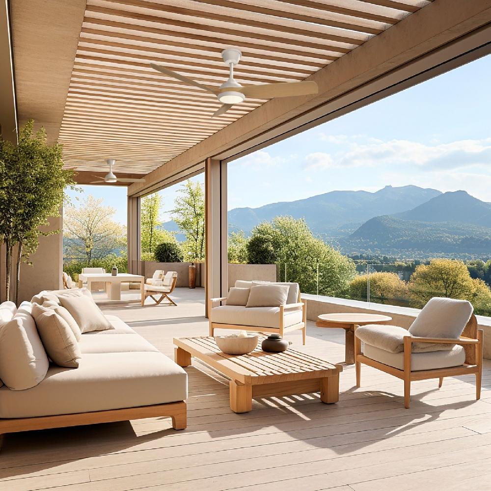 Sulion Ventilador De Techo DANA Blanco Y Palas Madera Con Luz IP66 - Sulion