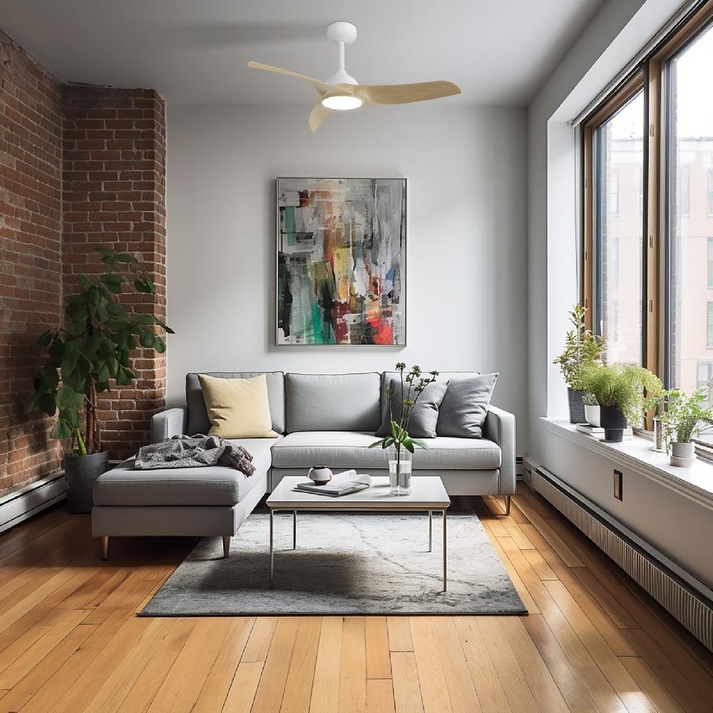 Sulion Ventilador De Techo DIEHL M Blanco Y Palas Madera Clara Con Luz Sulion