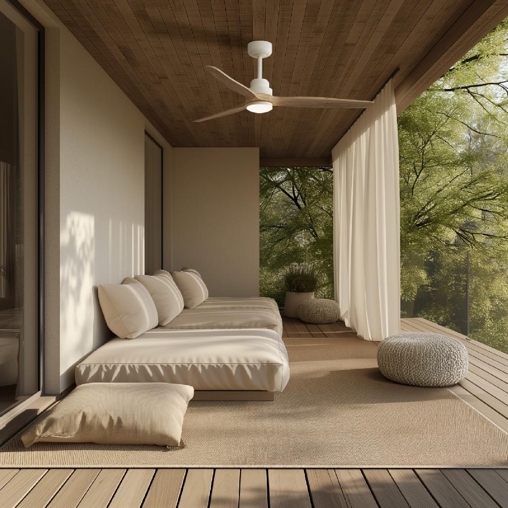 Sulion Ventilador De Techo Exterior BALCONY LUZ XL Blanco/madera Sulion