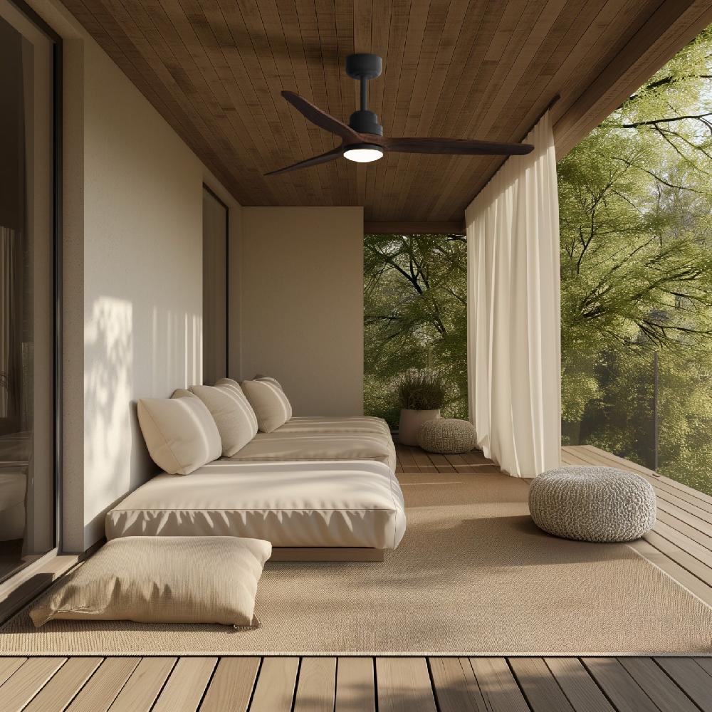 Sulion Ventilador De Techo Exterior BALCONY LUZ XL Negro/madera Oscura Sulion