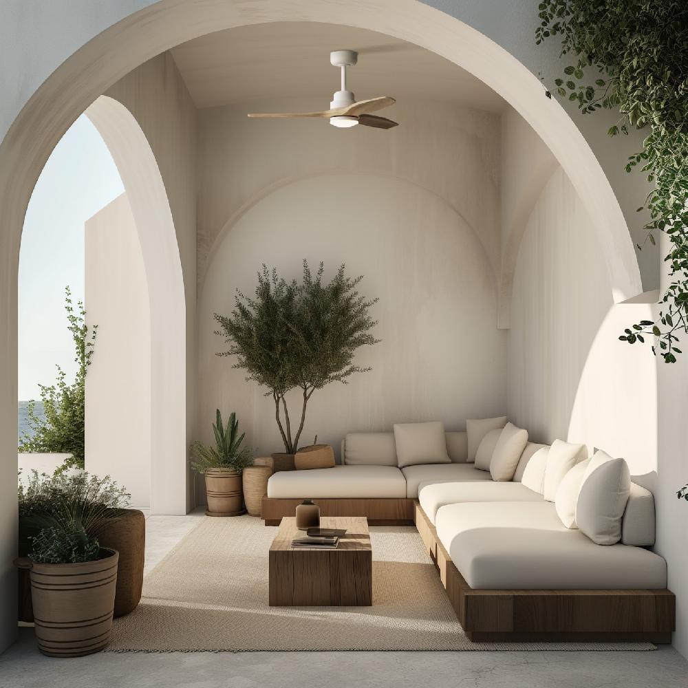 Sulion Ventilador De Techo Exterior BALCONY XL En Blanco Y Madera - Sulion