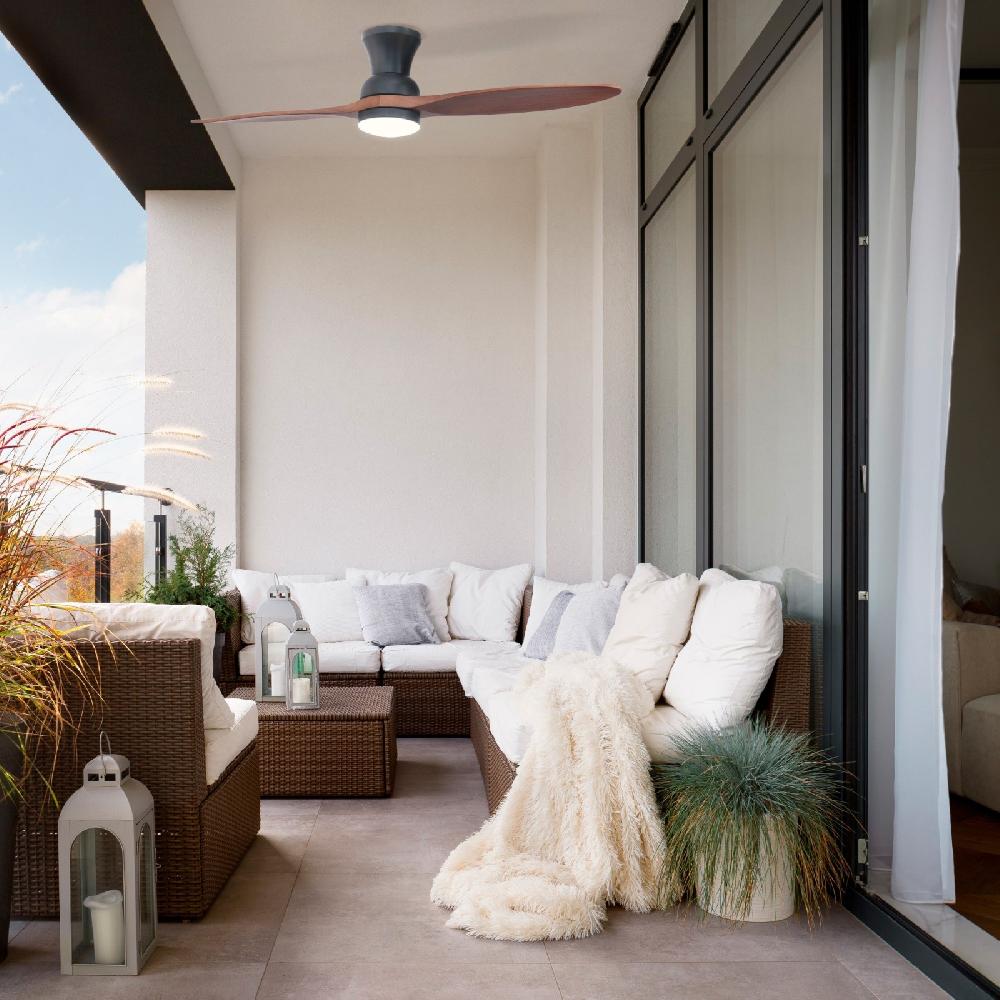 Sulion Ventilador De Techo Exterior DUPLO Negro Madera Oscura Con Luz - Sulion