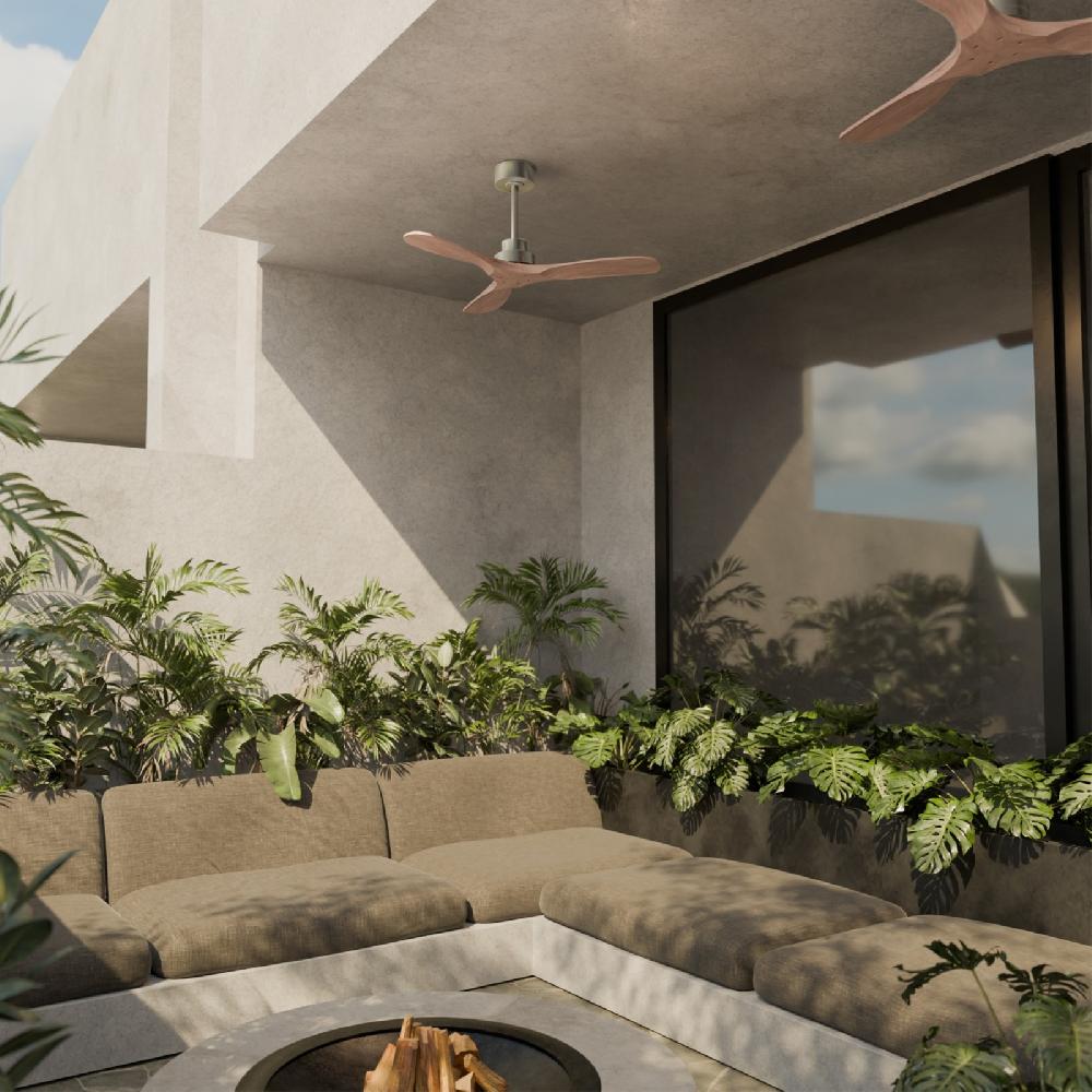 Sulion Ventilador De Techo Exterior NATI M Níquel Y Madera Oscura - Sulion