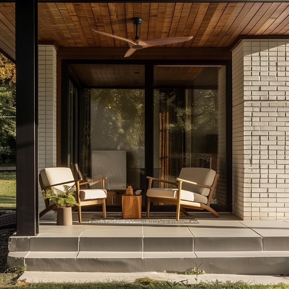 Sulion Ventilador De Techo Exterior NOVA Negro Y Palas Madera Oscura - Sulion