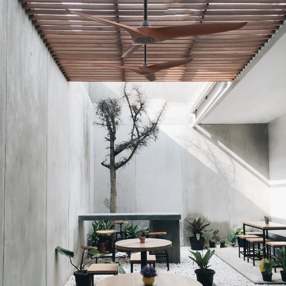 Sulion Ventilador De Techo Exterior NOVA Negro Y Palas Madera Oscura - Sulion