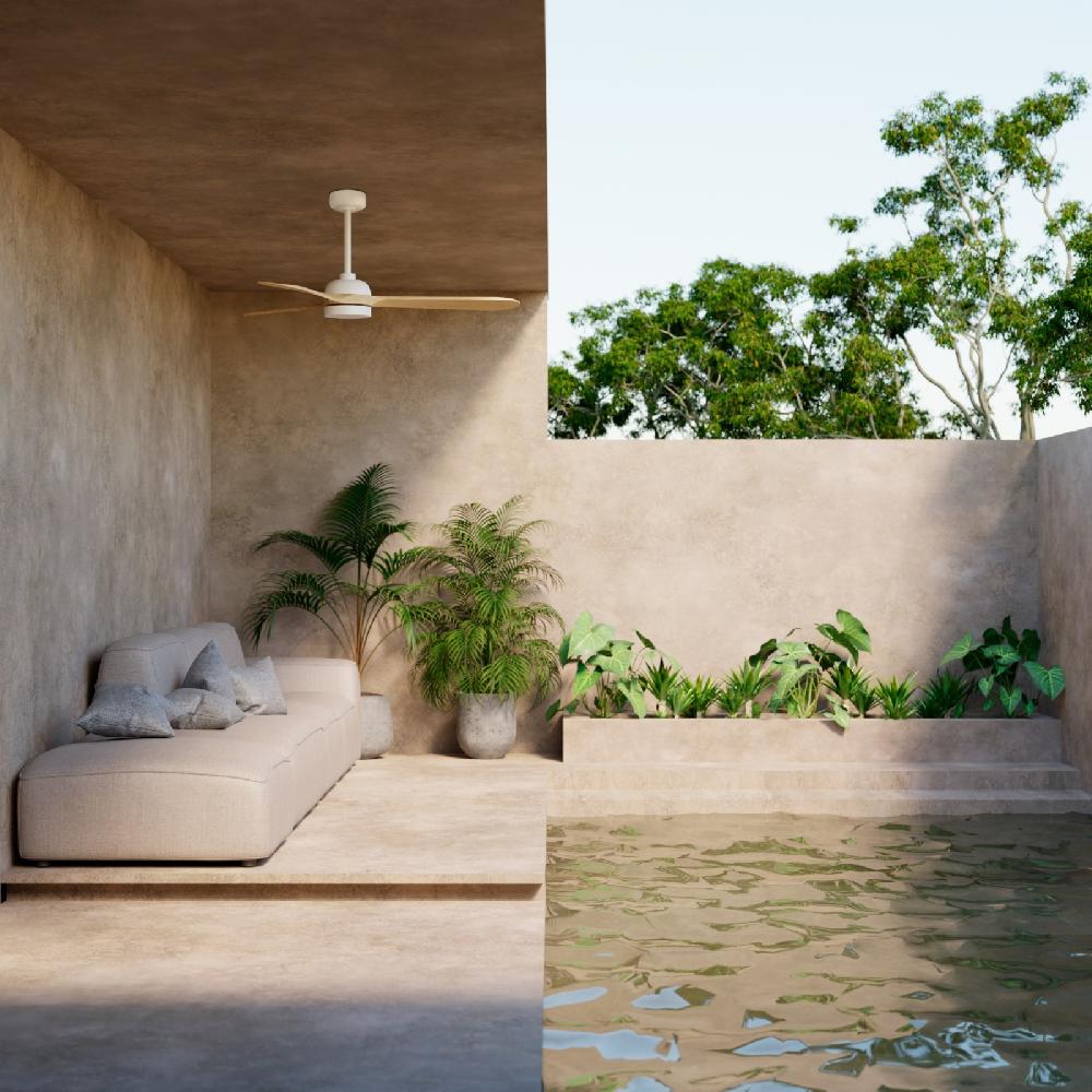 Sulion Ventilador De Techo Exterior TONDA Madera Con Luz - Sulion