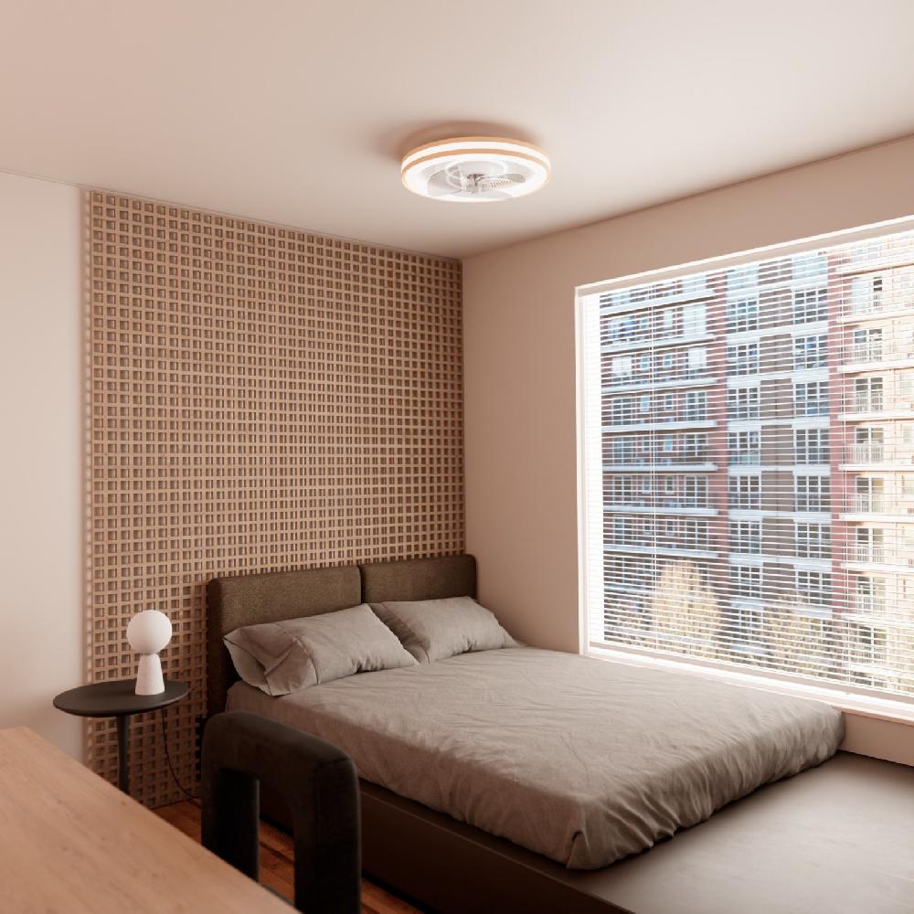 Sulion Ventilador De Techo Tipo Plafón SIRO Madera Y Blanco Con Luz - Sulion