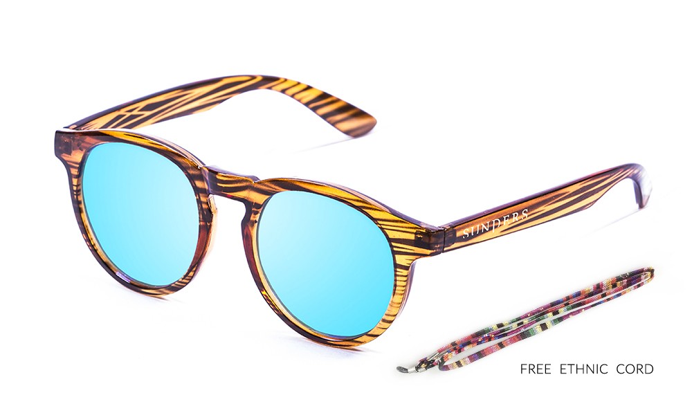 Sunpers Sunglasses Biarritz - Clásica / Marrón Rayado / Azul Cielo Espejo