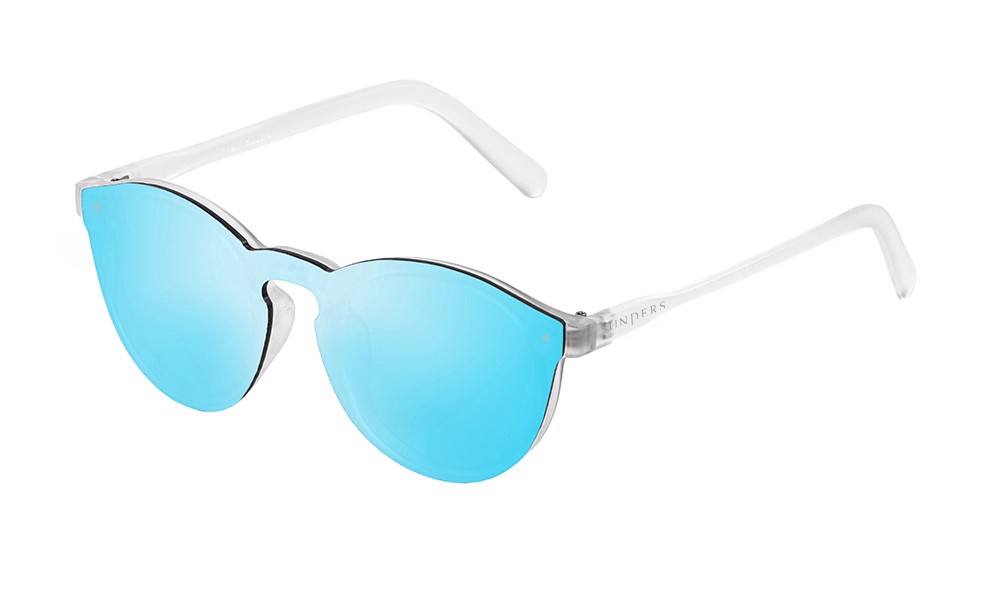Sunpers Sunglasses Biarritz - Lente Plana / Revo / Blanco Mate Transparente - Azul Cielo Espejo