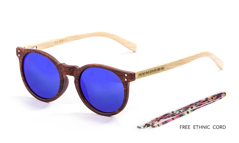 Sunpers Sunglasses Biarritz - Madera Clásica / Azul Espejo / Marrón / Bambú