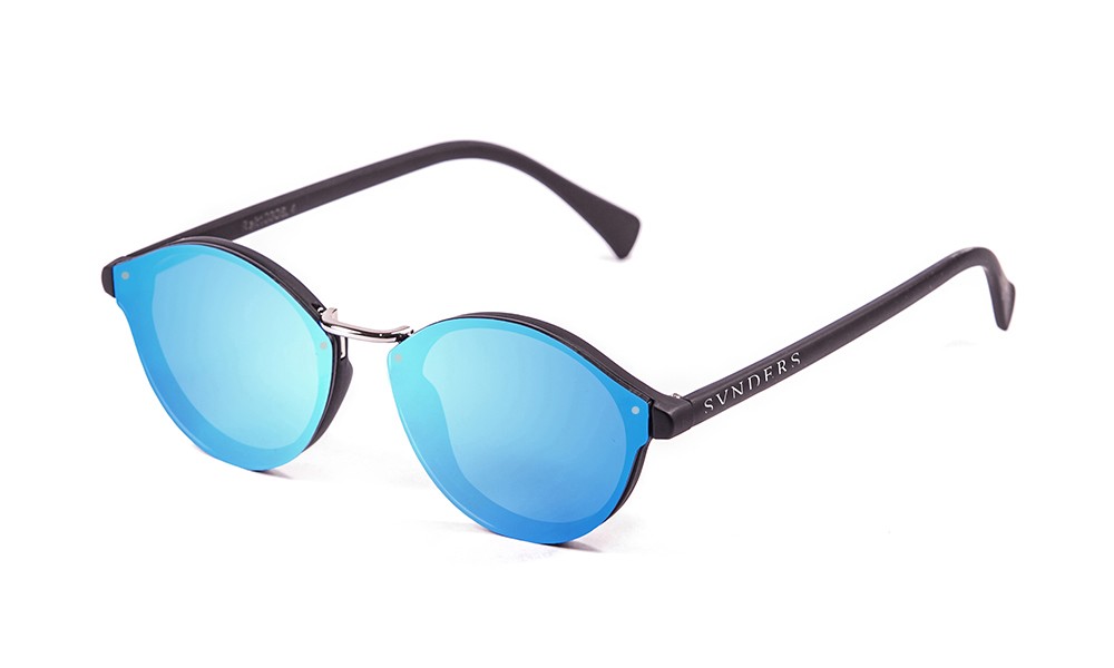 Sunpers Sunglasses Biarritz - Metal Lente Plana / Negro Mate / Azul Cielo