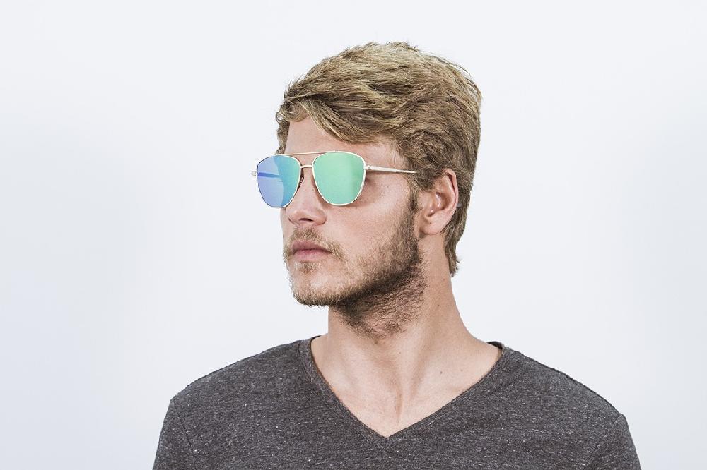 Sunpers Sunglasses Gafas De Sol - Dorado Brillante / Lente Plana Verde Espejo | SUNPERS