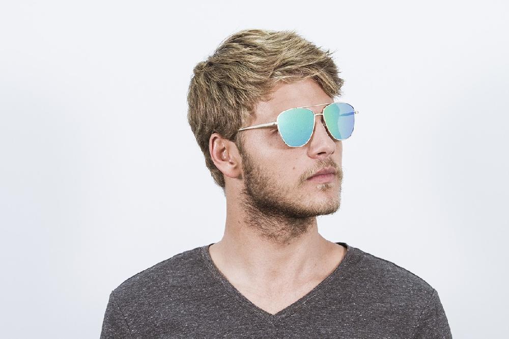 Sunpers Sunglasses Gafas De Sol - Dorado Brillante / Lente Plana Verde Espejo | SUNPERS