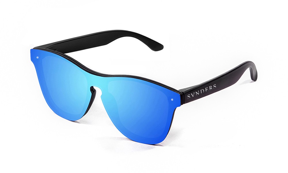 Sunpers Sunglasses Gafas De Sol - Negro Mate / Lente Plana Azul Espejo | SUNPERS