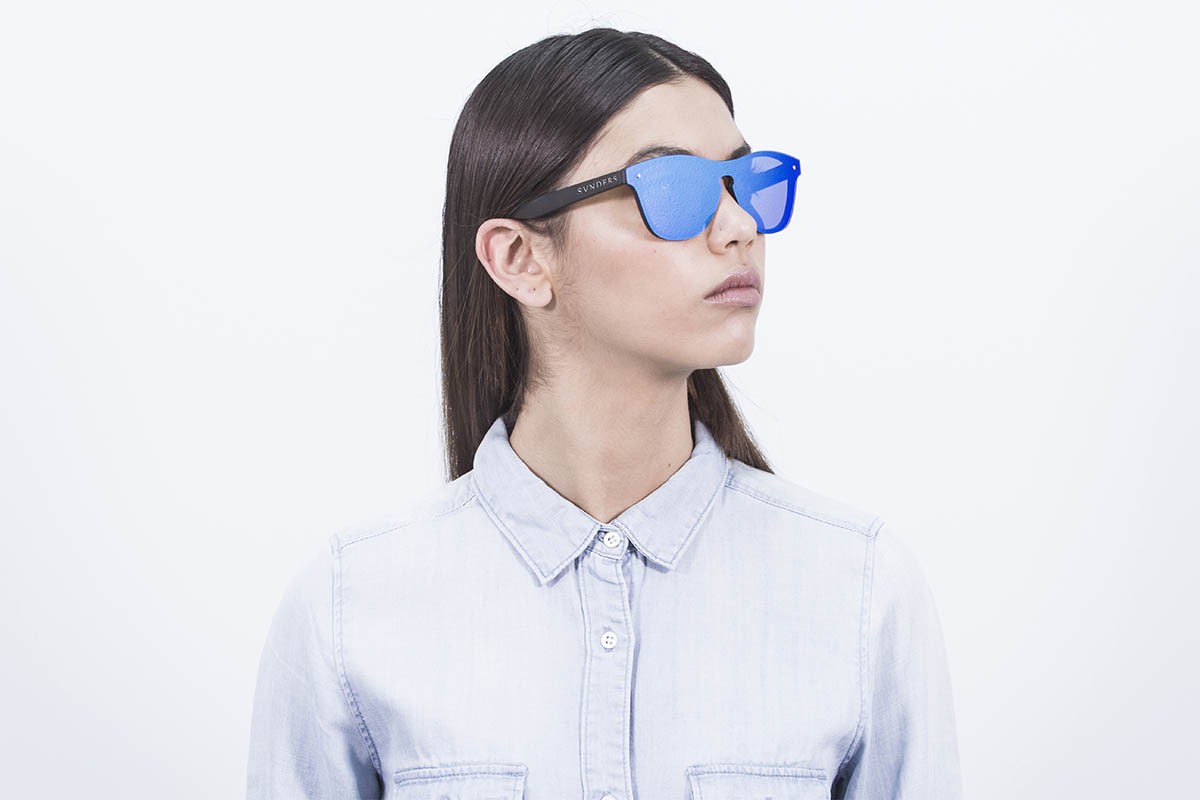 Sunpers Sunglasses Gafas De Sol - Negro Mate / Lente Plana Azul Espejo | SUNPERS