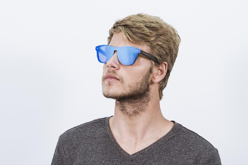 Sunpers Sunglasses Gafas De Sol - Negro Mate / Lente Plana Azul Espejo | SUNPERS