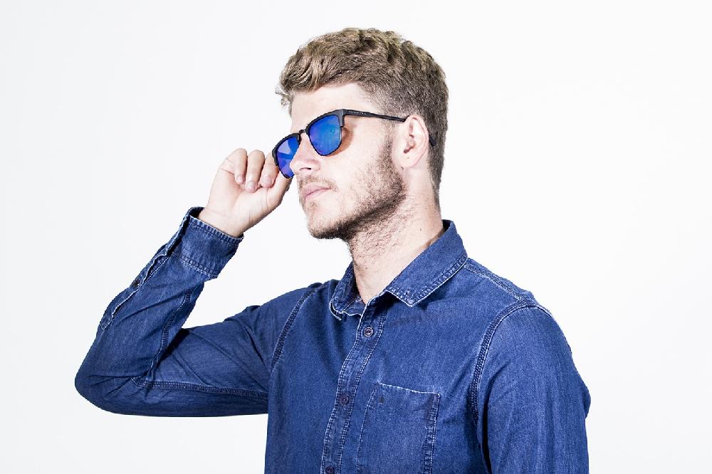 Sunpers Sunglasses San Francisco - Clubmaster / Negro Mate – Azul Cielo