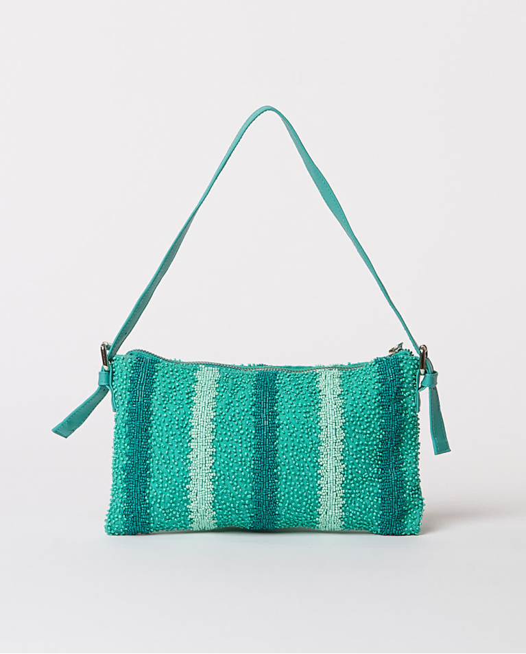 Surkana Bandolera Con Abalorios Y Lentejuelas Turquesa