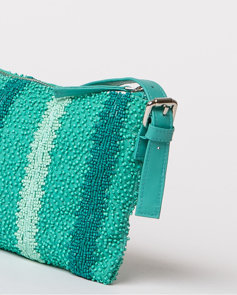 Surkana Bandolera Con Abalorios Y Lentejuelas Turquesa