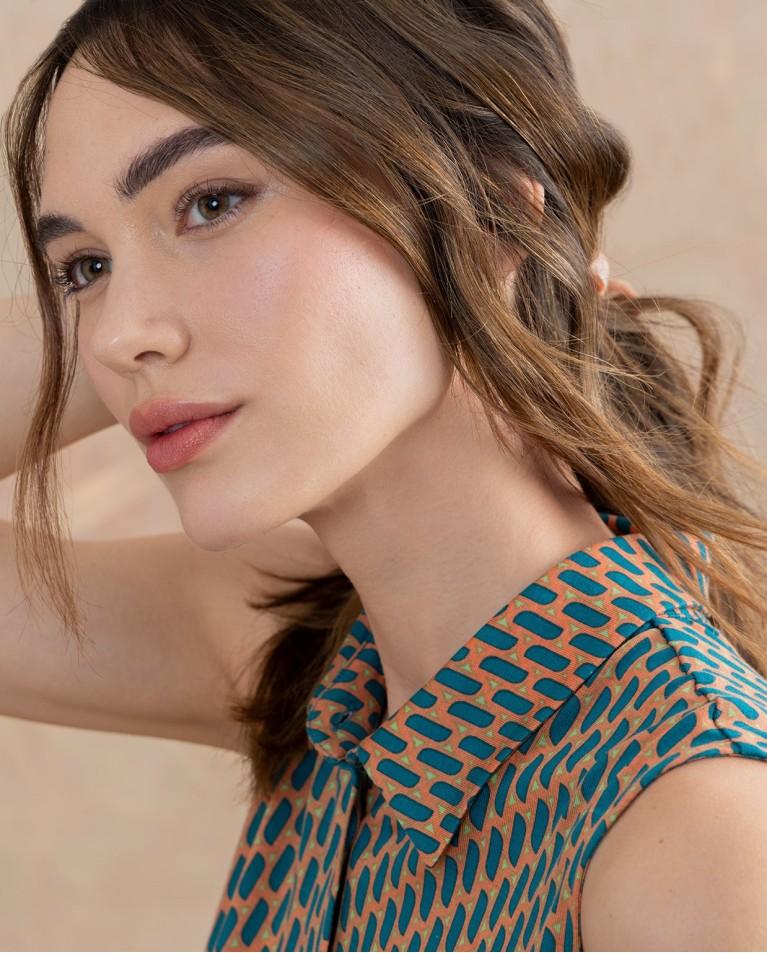 Surkana Blusa Sin Mangas Lyocell Estampado Turquesa