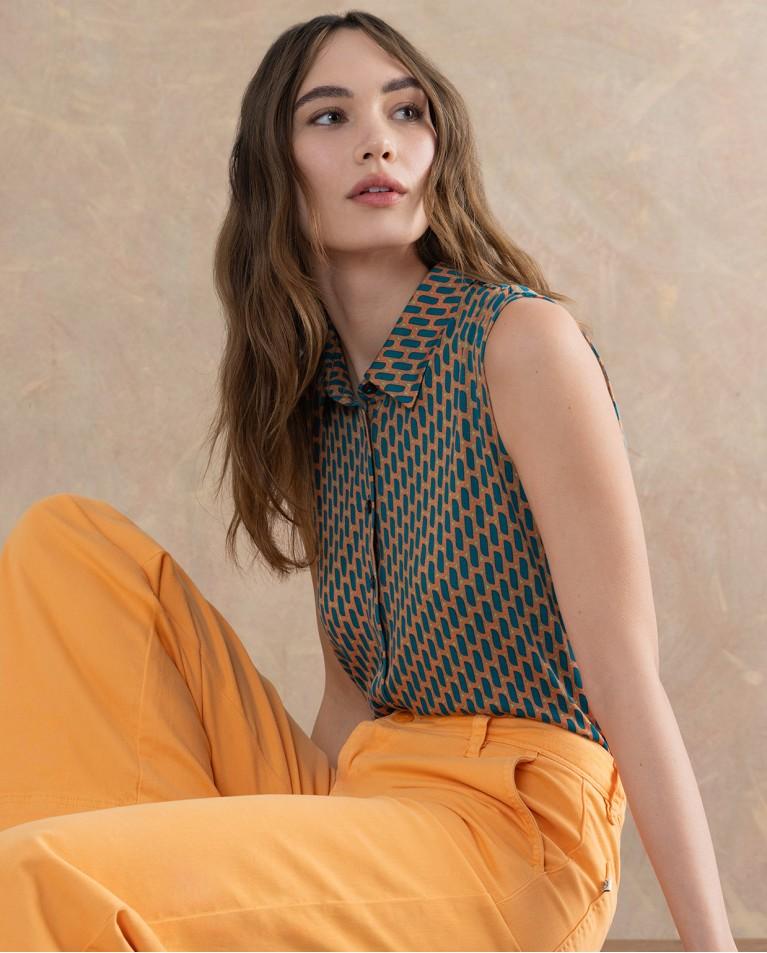 Surkana Blusa Sin Mangas Lyocell Estampado Turquesa