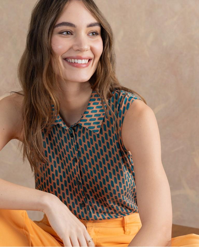 surkana Blusa sin mangas lyocell estampado Turquesa