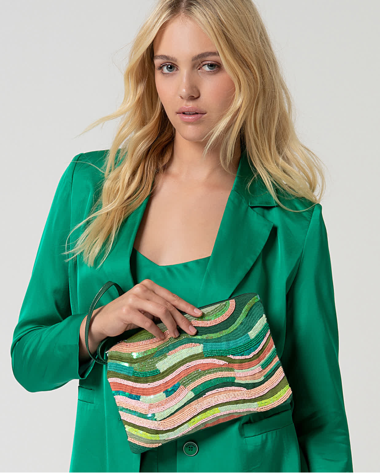 surkana Bolso de mano con abalorios metalizados Verde