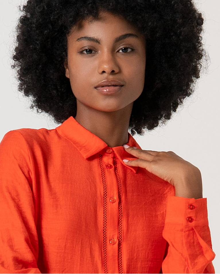 Surkana Camisa Con Bordados Perforados Lisa Naranja