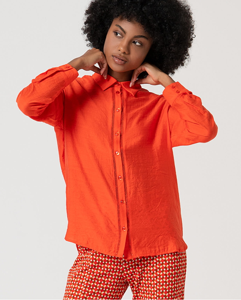 surkana Camisa con bordados perforados lisa Naranja