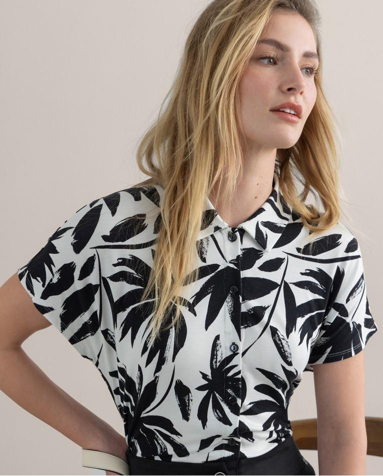 Surkana Camisa Elástica Manga Corta Estampada Negro