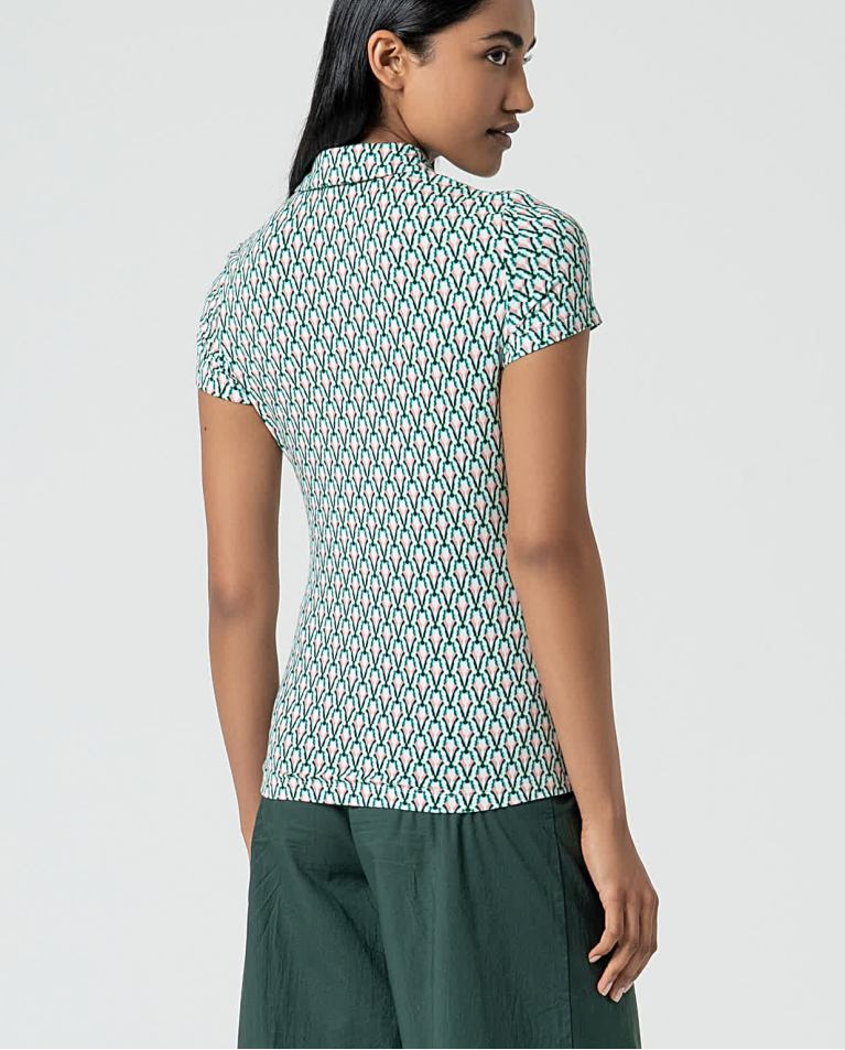 Surkana Camisa Elástica Manga Corta Estampada Verde