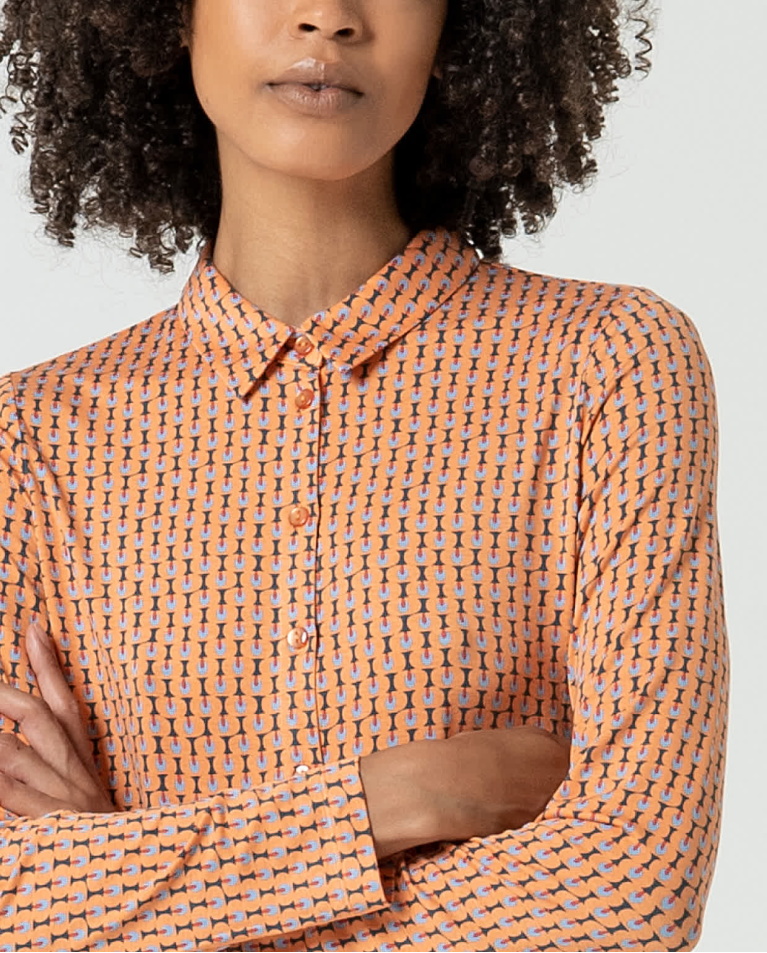 Surkana Camisa Elástica Manga Larga Estampada Naranja