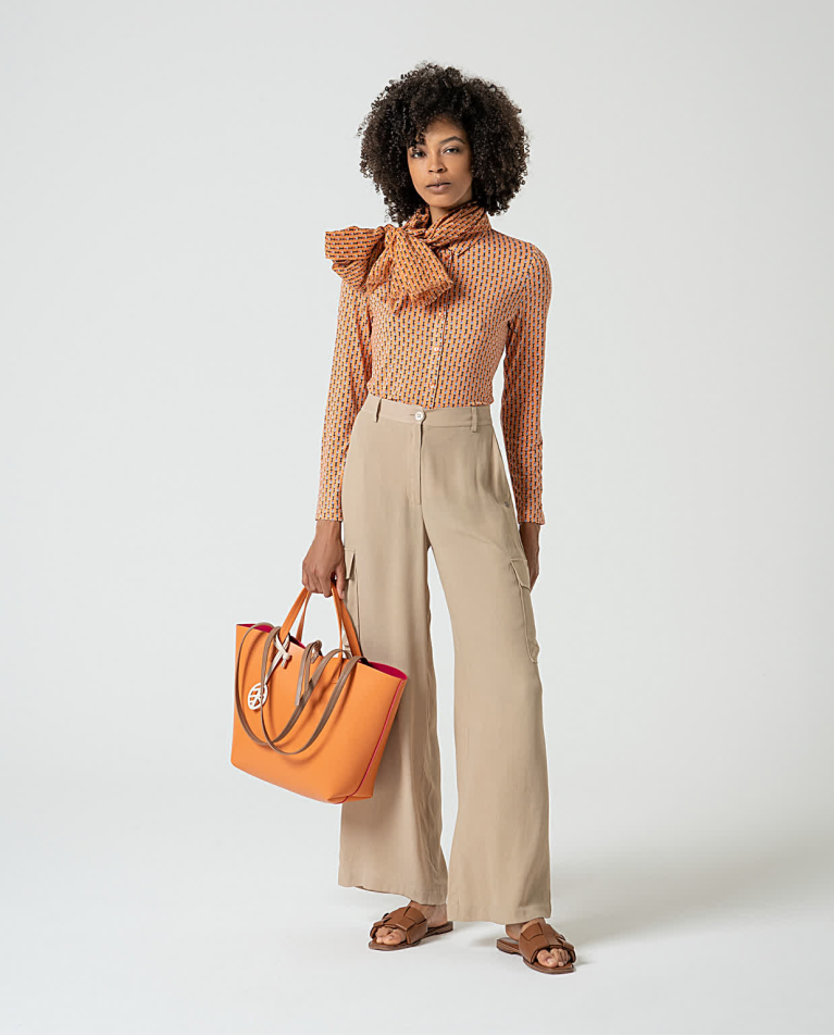 Surkana Camisa Elástica Manga Larga Estampada Naranja