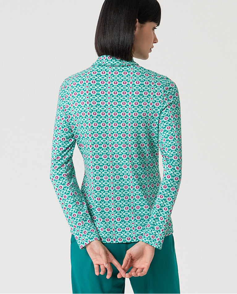 Surkana Camisa Elástica Manga Larga Estampada Turquesa