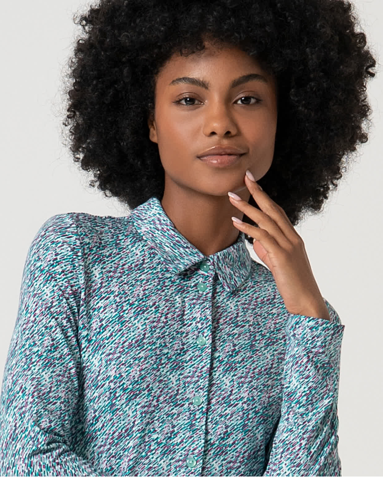 Surkana Camisa Elástica Manga Larga Estampada Turquesa