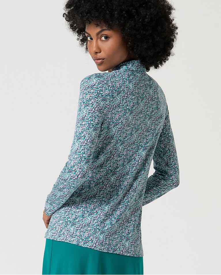 Surkana Camisa Elástica Manga Larga Estampada Turquesa