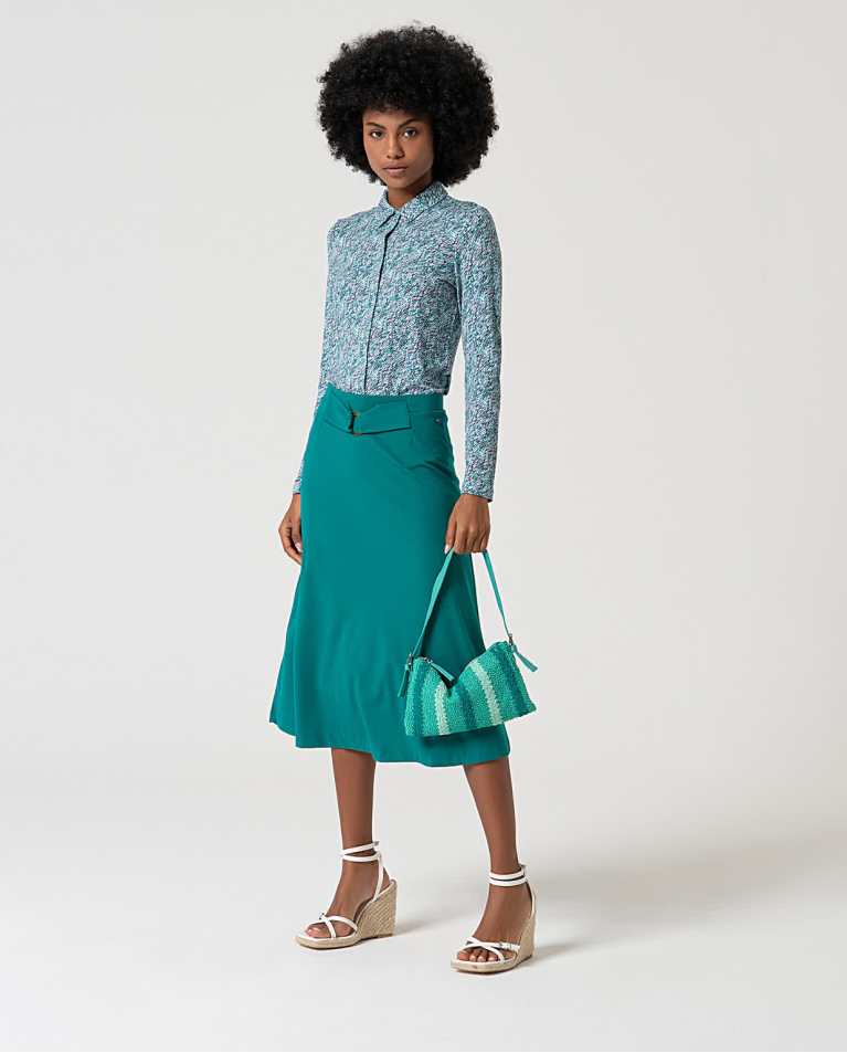 Surkana Camisa Elástica Manga Larga Estampada Turquesa