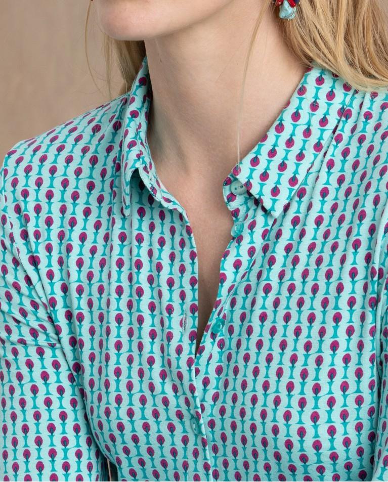 Surkana Camisa Elástica Manga Larga Estampada Verde Agua
