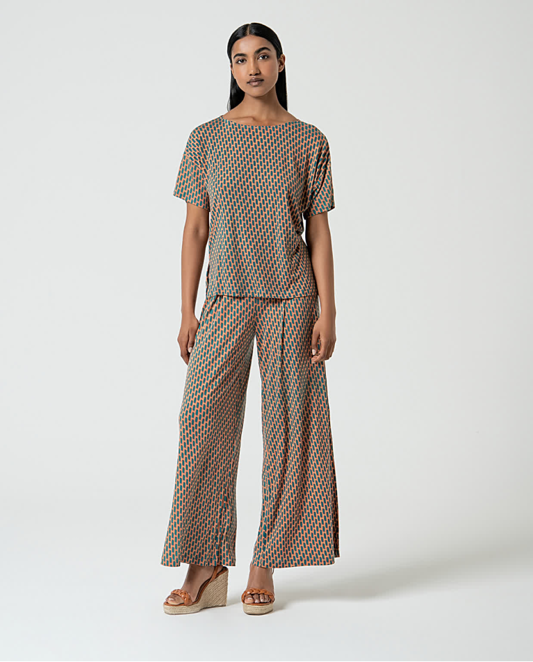 Surkana Camiseta Elástica Amplia Estampada Turquesa