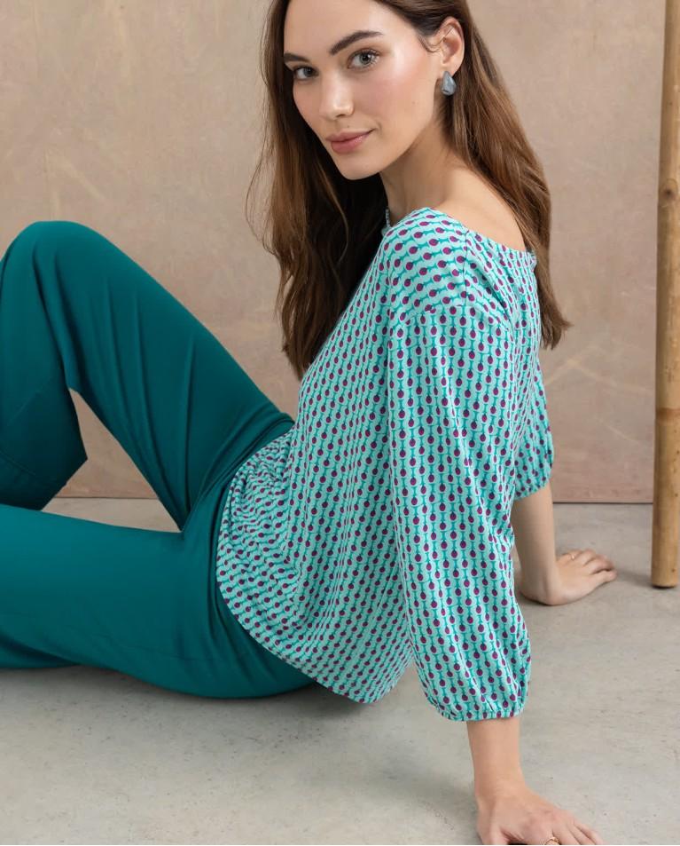 Surkana Camiseta Elástica Amplia Estampada Verde Agua