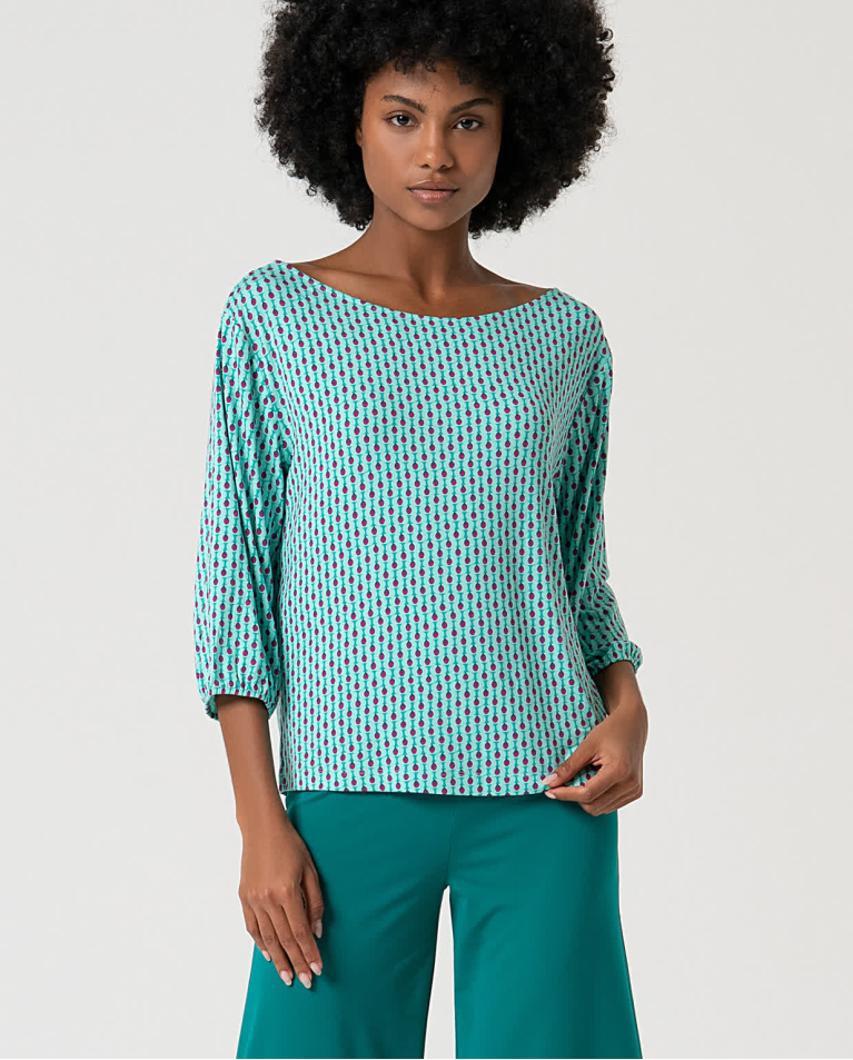 Surkana Camiseta Elástica Amplia Estampada Verde Agua