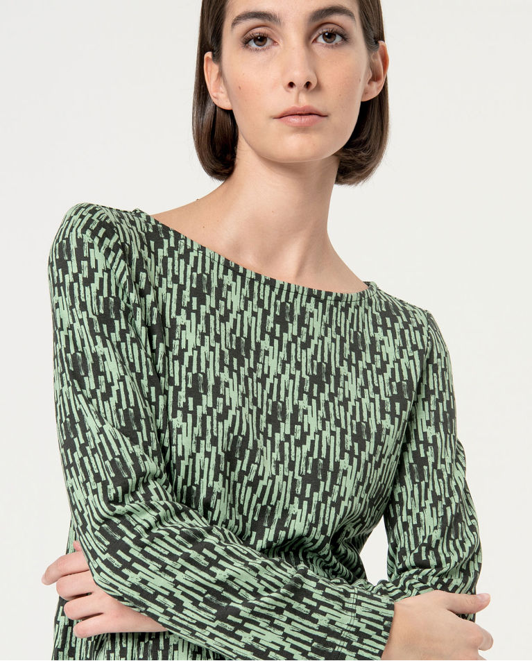 Surkana Camiseta Elástica Escote Barco Estampada Kaki