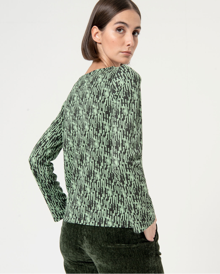 Surkana Camiseta Elástica Escote Barco Estampada Kaki