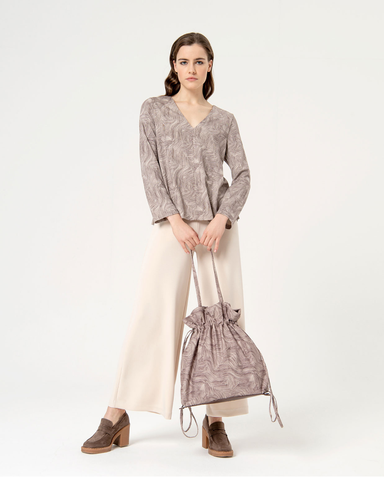 Surkana Camiseta Elástica Escote Pico Estampada Crudo