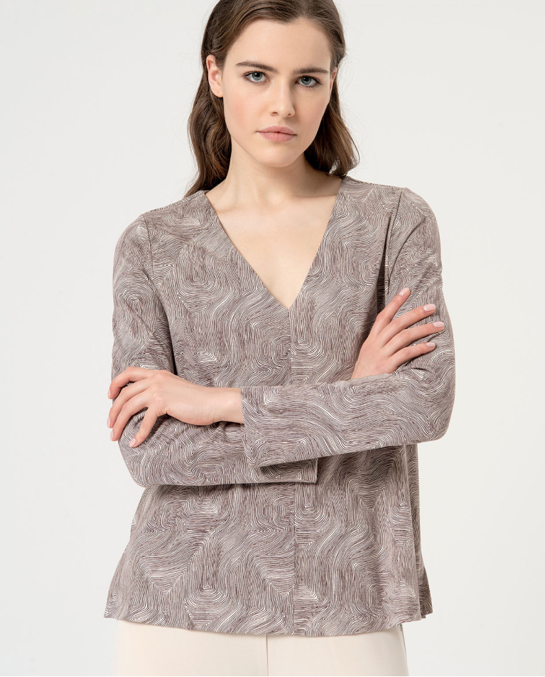 surkana Camiseta elástica escote pico estampada Crudo