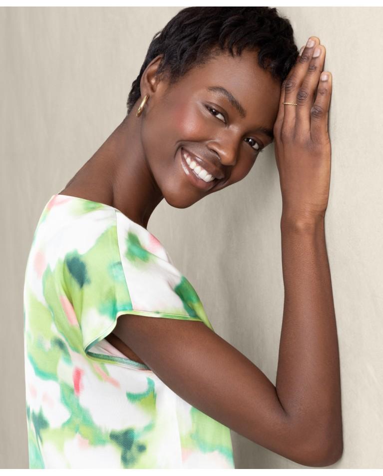 Surkana Camiseta Satinada Con Cuello Barco Estampada Verde