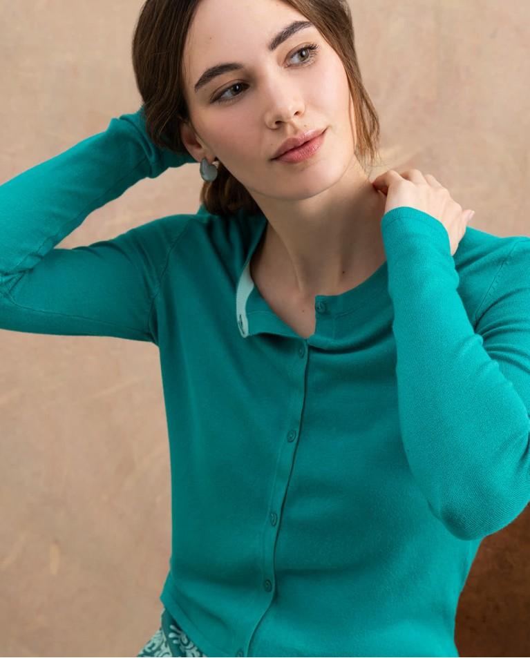 Surkana Cárdigan De Punto Manga Larga Liso Esmeralda