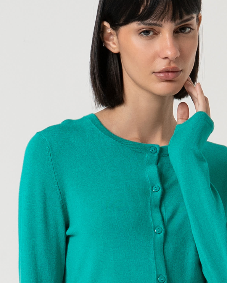 Surkana Cárdigan De Punto Manga Larga Liso Esmeralda